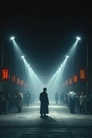 欧美悬疑剧《雾港回声》竖版海报，雨夜码头与远处灯塔光影